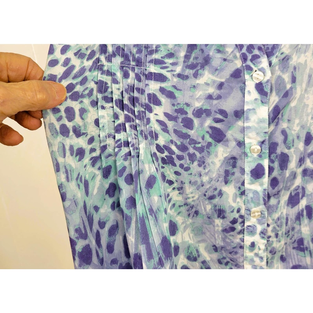 Blue Watercolor 3/4 Sleeve Blouse Women's L - Picture 3 of 5